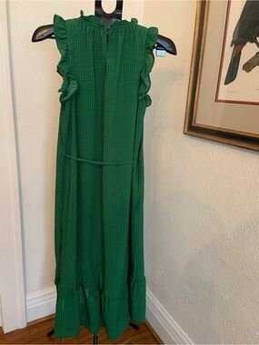 Who What Where Green with black Polka Dot Maxi Skirt - Women size small